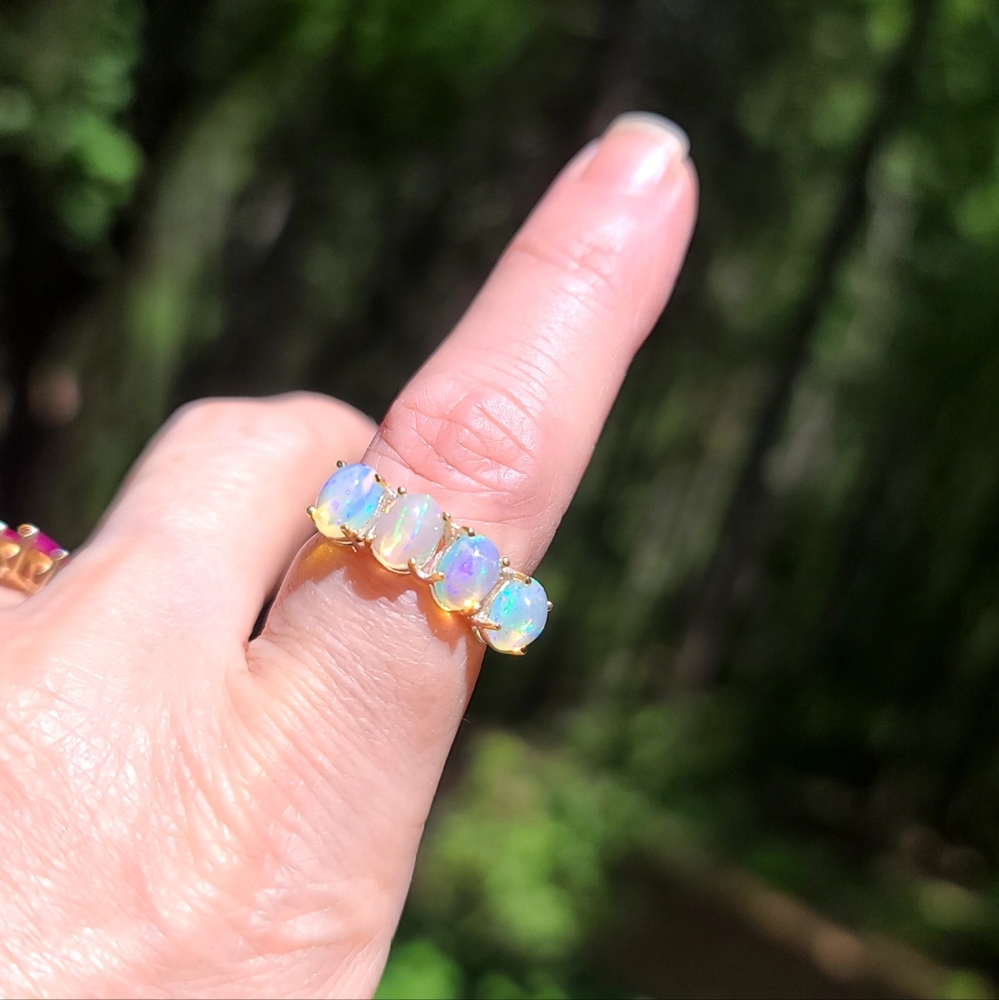 4 LARGE Opals simply set in sterling ring sz6.5 - Picture 1 of 6